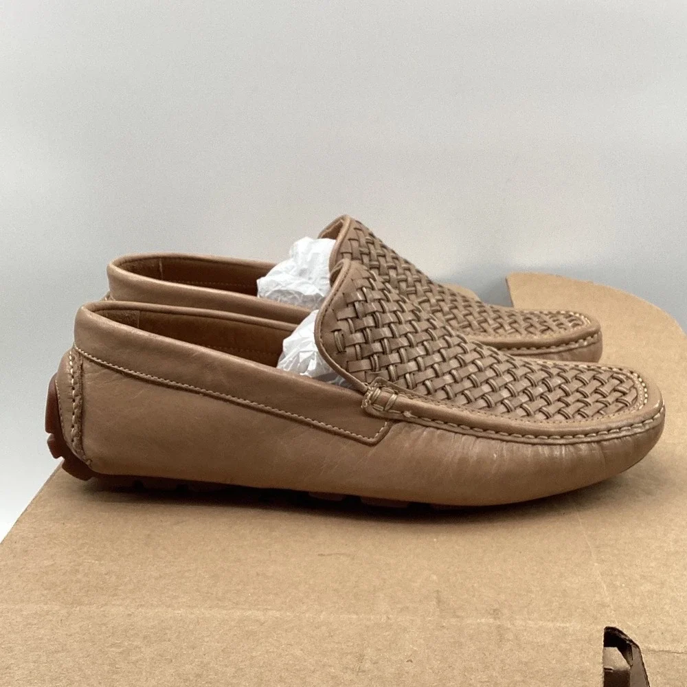 Donald Pliner Damiano Tan Woven Leather Driving Loafers Mens 7M Brazil DAMIANO95